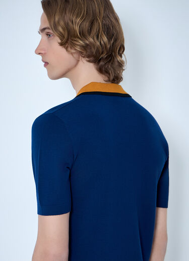 LN-CC® - Dries Van Noten: V-neck Contrast Collar Knit Polo Shirt - Blue Dries Van Noten V-neck Contrast Collar Knit Polo Shirt Blue dvn0163025