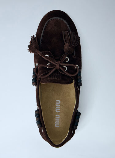 Miu Miu Suede Tassel Loafers Dark Brown miu0265020
