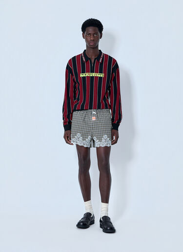 LN-CC® - Martine Rose: Lace Trim Checkered Shorts - Brown Martine Rose Lace Trim Checkered Shorts Brown mtr0164010