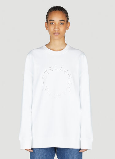 LN-CC® - Stella McCartney: Hotfix Rhinestone Logo Sweatshirt - White Stella McCartney Hotfix Rhinestone Logo Sweatshirt White stm0253009