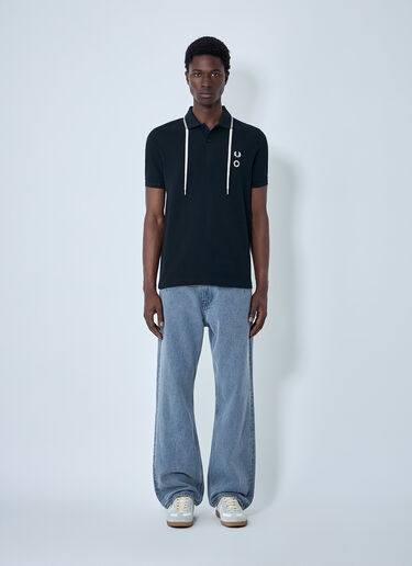 LN-CC® - Fred Perry x Craig Green: Embroidered Polo Shirt with Drawstring Detail - Black Fred Perry x Craig Green Embroidered Polo Shirt with Drawstring Detail Black fry0164001