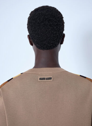LN-CC® - Miu Miu: V-neck Sweater with Contrast Stripes - Camel Miu Miu V-neck Sweater with Contrast Stripes Camel miu0165008