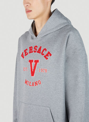 LN-CC® - Versace: Varsity Logo Patch Hooded Sweatshirt - Grey Versace Varsity Logo Patch Hooded Sweatshirt Grey ver0151012