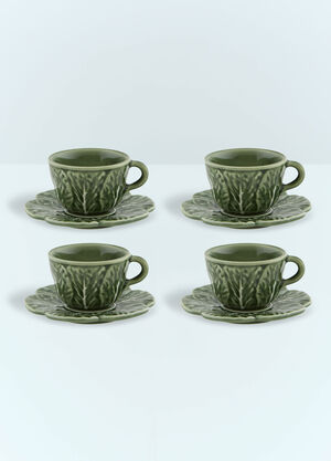 Bordallo Pinheiro Set Of Four Couve Coffee Cups And Saucers Green wps0691275