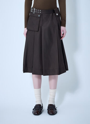 LN-CC® - GANNI: Duchesse Nylon Midi Pleated Pocket Skirt - Dark Brown GANNI Duchesse Nylon Midi Pleated Pocket Skirt Dark Brown gan0263027