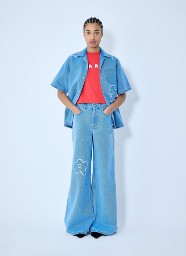 LN-CC® - Marni: Denim Jeans With Flower Motif - Blue Marni Denim Jeans With Flower Motif Blue mni0259007