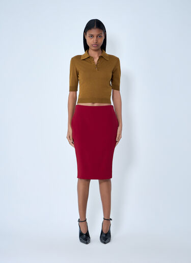 Saint Laurent Pencil Skirt In Smooth Weave Burgundy sla0262004