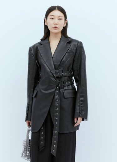 Rokh 三重腰带人造皮革西装外套 黑色 rok0254008