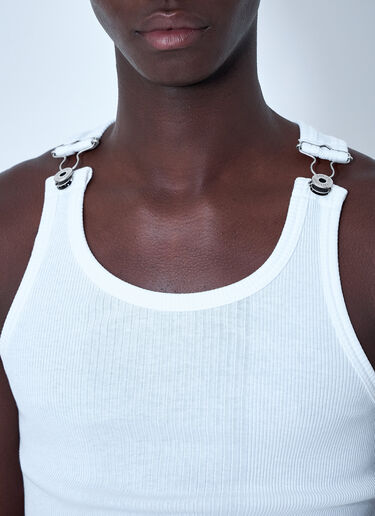 LN-CC® - Jean Paul Gaultier: Ribbed Tank Top with Metallic Hardware - White Jean Paul Gaultier Ribbed Tank Top with Metallic Hardware White jpg0364003