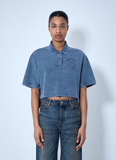 LN-CC® - Alexander Wang: Cropped Piqué Polo T-Shirt - Blue Alexander Wang Cropped Piqué Polo T-Shirt Blue awg0264007