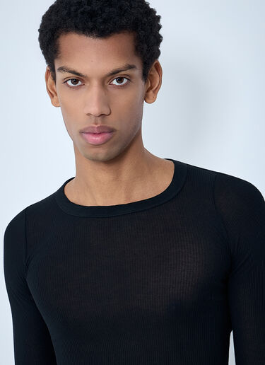 LN-CC® - Rick Owens: Ribbed Long Sleeve Top - Black Rick Owens Ribbed Long Sleeve Top Black ric0163024
