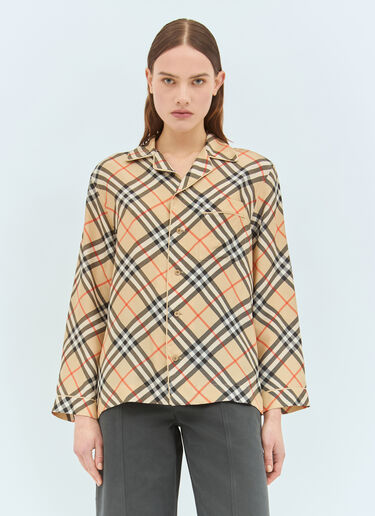 LN-CC® - Burberry: 格纹真丝睡衣衬衫 - 米色 Burberry 格纹真丝睡衣衬衫 米色 bur0257003