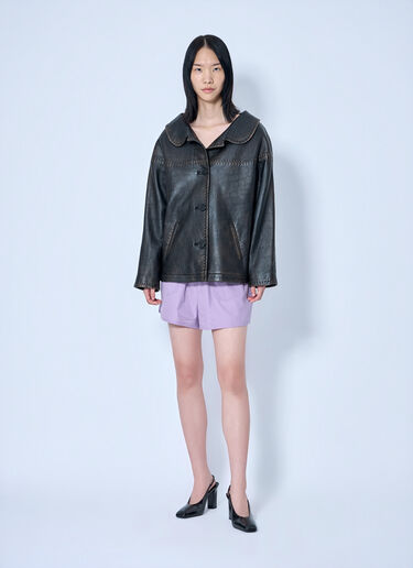 LN-CC® - Prada: Leather Button-Up Jacket - Black Prada Leather Button-Up Jacket Black pra0265004