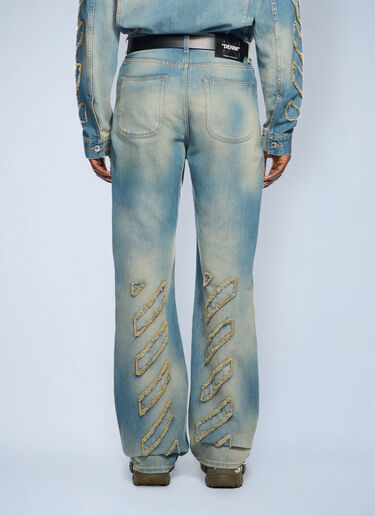 LN-CC® - Off-White: Diagonal Raw Patch 90S Skate Jeans - Blue Off-White Diagonal Raw Patch 90S Skate Jeans Blue ofw0162051