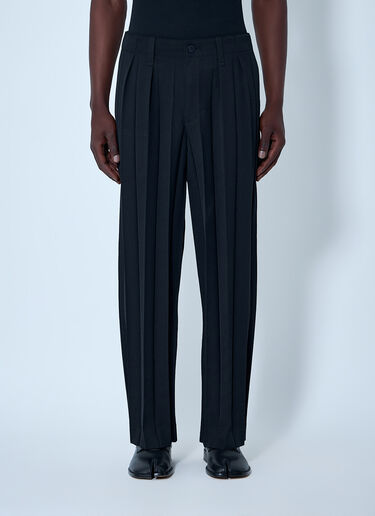 LN-CC® - Homme Plissé Issey Miyake: 褶裥羊毛混纺长裤 - 黑色 Homme Plissé Issey Miyake 褶裥羊毛混纺长裤 黑色 hmp0164001