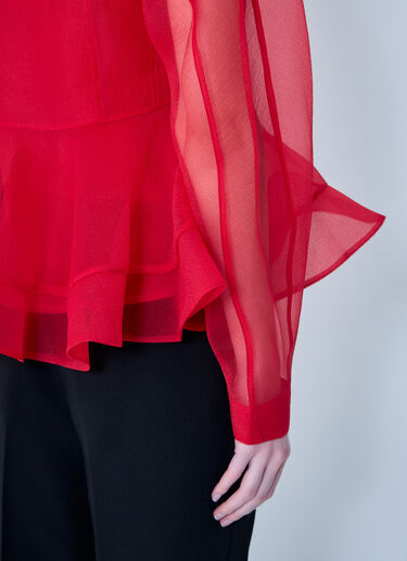 GANNI Textured Organza Peplum Shirt Red gan0263020