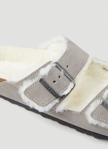 LN-CC® - Birkenstock: Arizona Shearling Two Strap Sandals - Grey Birkenstock Arizona Shearling Two Strap Sandals Grey brk0349010