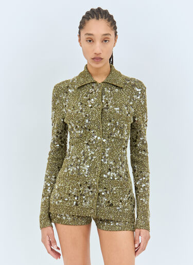LN-CC® - Gucci: Tweed Blend Polo Cardigan - Green Gucci Tweed Blend Polo Cardigan Green guc0258004