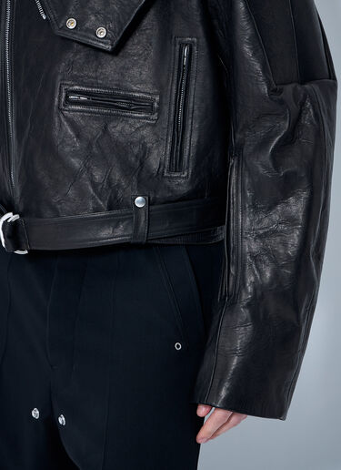 LN-CC® - Rick Owens: Hooded Leather Jacket - Black Rick Owens Hooded Leather Jacket Black ric0160009