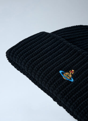 LN-CC® - Vivienne Westwood: Logo Motif Beanie Hat - Black Vivienne Westwood Logo Motif Beanie Hat Black vvw0162010