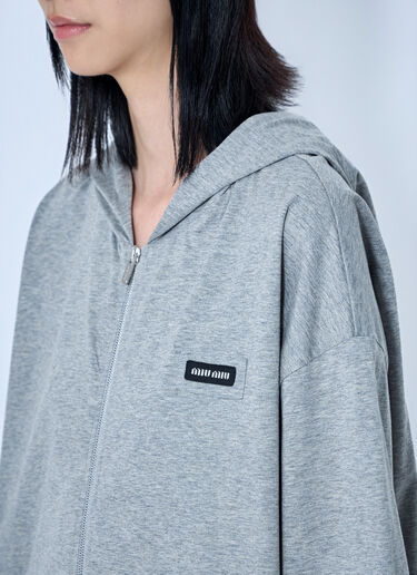 LN-CC® - Miu Miu: Zip Hoodie with Patch Detail - Grey Miu Miu Zip Hoodie with Patch Detail Grey miu0265007