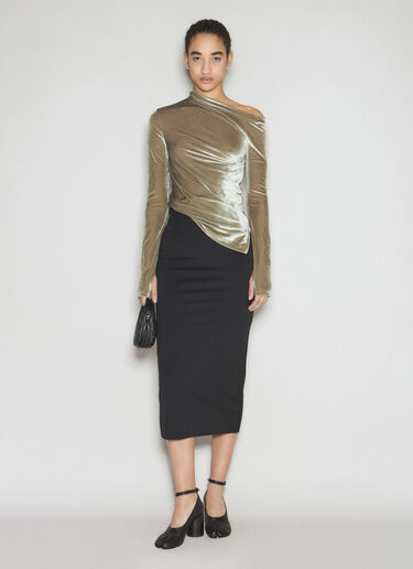 LN-CC® - Helmut Lang: Velvet Asymmetrical Top - Green Helmut Lang Velvet Asymmetrical Top Green hlm0254006