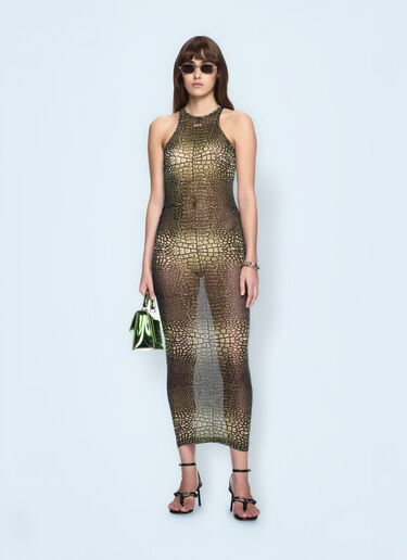 LN-CC® - Off-White: Crocodile Mesh Racer Dress - Green Off-White Crocodile Mesh Racer Dress Green ofw0260042