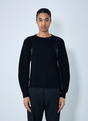 Moncler Ribbed Knit Sweater with Contrast Panels Black mon0263048
