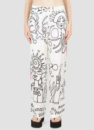 LN-CC® - Honey Fucking Dijon: Fluid Abstract Pants - White Honey Fucking Dijon Fluid Abstract Pants White hdj0348022