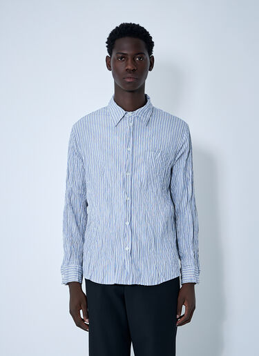 LN-CC® - Bottega Veneta: Cruched Cotton Stripe Shirt - Blue Bottega Veneta Cruched Cotton Stripe Shirt Blue bov0160004