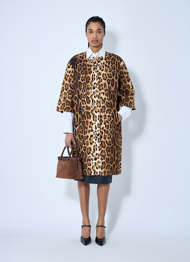 Prada 单排扣豹纹印花粗斜纹大衣  棕色 pra0260066