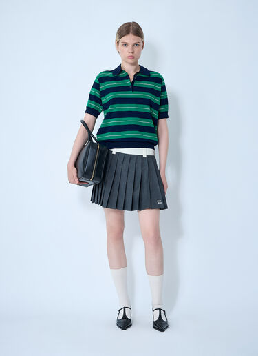 Miu Miu Striped Logo Motif Polo Shirt Blue miu0261003