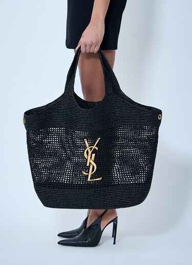 Saint Laurent Rafia Icare Tote Bag Black sla0263077