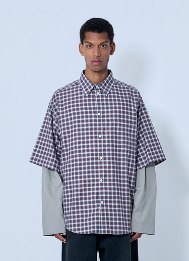 LN-CC® - Balenciaga: Layered Check Shirt - Red Balenciaga Layered Check Shirt Red bal0164004