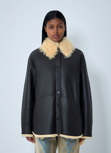 Acne Studios Shearling-Collar Leather Jacket Brown acn0262011