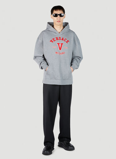 LN-CC® - Versace: Varsity Logo Patch Hooded Sweatshirt - Grey Versace Varsity Logo Patch Hooded Sweatshirt Grey ver0151012