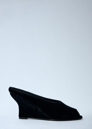 TOTEME Velvet Peep-Toe Wedge Mules Black tot0263055