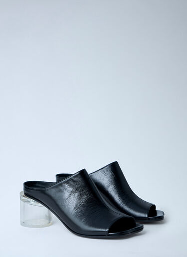 LN-CC® - MM6 Maison Margiela: Leather Mule with Transparent Block Heel - Black MM6 Maison Margiela Leather Mule with Transparent Block Heel Black mmm0264014