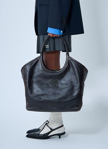 LN-CC® - Miu Miu: Leather Logo Motif Tote Bag - Brown Miu Miu Leather Logo Motif Tote Bag Brown miu0262118