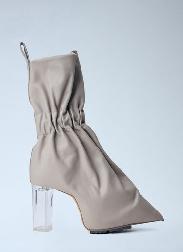 LN-CC® - Rick Owens: Taquito Gathered Leather Ankle Boots - Grey Rick Owens Taquito Gathered Leather Ankle Boots Grey ric0264016