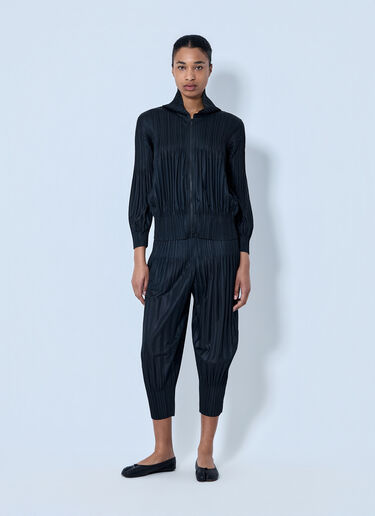 LN-CC® - Pleats Please Issey Miyake: 플리츠 지퍼 업 재킷 - 검정 Pleats Please Issey Miyake 플리츠 지퍼 업 재킷 검정 plp0264001