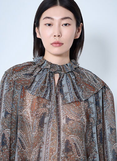 LN-CC® - Saint Laurent: Paisley Silk Georgette Blouse - Brown Saint Laurent Paisley Silk Georgette Blouse Brown sla0259016