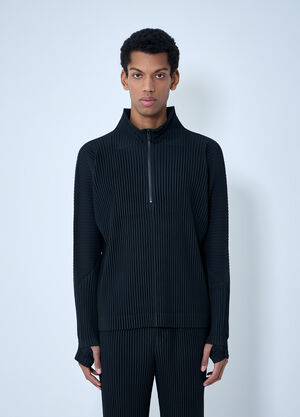 LN-CC® - Homme Plissé Issey Miyake: Pleated Half-Zip Pullover Sweater - Black Homme Plissé Issey Miyake Pleated Half-Zip Pullover Sweater Black hmp0163004