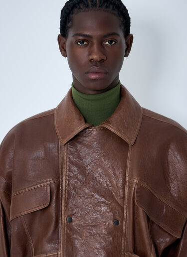 LN-CC® - Saint Laurent: Double Breasted Leather Jacket - Brown Saint Laurent Double Breasted Leather Jacket Brown sla0162027