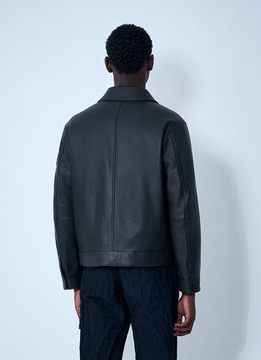 Stone Island Leather Jacket With Logo Patch Black sto0162020