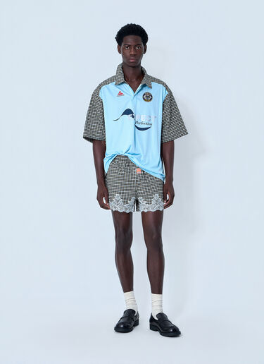 LN-CC® - Martine Rose: Patchwork Cotton Polo Shirt - Blue Martine Rose Patchwork Cotton Polo Shirt Blue mtr0164012
