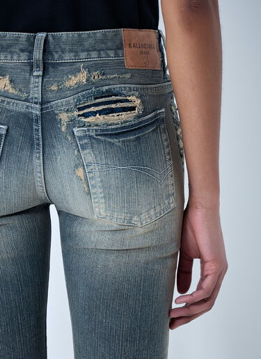 LN-CC® - Balenciaga: Cropped Distressed Denim Jeans - Blue Balenciaga Cropped Distressed Denim Jeans Blue bal0263013
