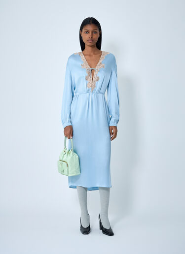 Prada Satin Crepe And Lace Dress Light Blue pra0262100