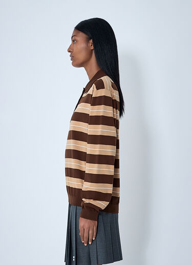 LN-CC® - Miu Miu: Cotton Striped Polo Shirt - Brown Miu Miu Cotton Striped Polo Shirt Brown miu0261002
