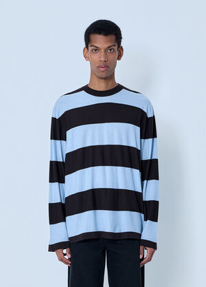 LN-CC® - Bottega Veneta: Striped Long Sleeve T-Shirt - Blue Bottega Veneta Striped Long Sleeve T-Shirt Blue bov0164012